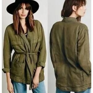 Free People Olive Green Belted Utility Jacket